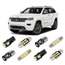 BRISHINE White Interior LED Lights Kit for Jeep Grand Cherokee 2011 2012 2013 2014 2015 2016 2017 2018 2019 2020 Super Bright 6000K LED Light Bulbs Package + License Plate Lights and Install Tool