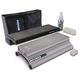 SB1 Diamond Knife Sharpener Kit, Double Sided 600/1200 Blade Sharpener. Complete Sharpening Stone Set. Inc Diamond Stone and Base, Leather Strop, Polishing Compound, Case and more