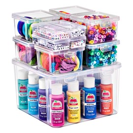 Sorbus 12 Piece Art Supply Storage Organizer - Stackable Plastic Storage Bins Set for Organizing Yarn, Ribbon, Crafts, Beads, Craft Supplies - Organizer Storage Boxes with Hinged Lids - Variety Pack