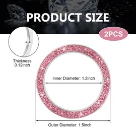 Ferianl 2PCS Double Rhinestone Car Engine Start Stop Decoration Ring, Bling Crystal Push Start Button Ring Sticker, Push to Starts Button Cover Decal, Car Interior Decoration Accessories (Pink)