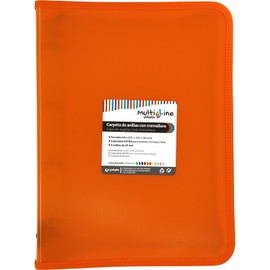 Grafoplás A4+ Zip Ring Binder | Orange | Multiline | 4 Mixed Rings 25mm | Vertical Striped Polypropylene Cover | Extra Capacity for Folio-sized Paper Sheets