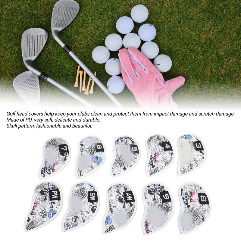 10pcs Golf Iron Covers Skull Pattern PU Scratch Proof Club