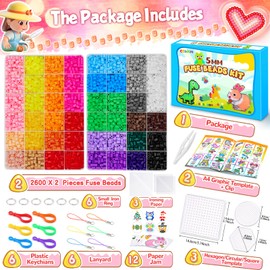 CGBOOM Iron-On Beads Set, 5200 Ironing Beads 5 mm Large Ironing Beads with Ironing Beads Plates Complete Ironing Beads Set Christmas Birthday Gift for Children