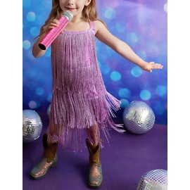 Kids Sequin Fringe Dress Sparkling Tassel Sleeveless Girls Latin Dance Dress 1920s Gatsby Roaring 20s Flapper Dresses for Girls Ballroom Dance Costume Salsa Dancewear Outfit Purple 5-6 Years