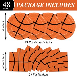 48Pcs Basketball Paper Plates and Napkins Basketball Birthday Party Decorations Sport Party Supplies Black Orange Dessert Plates Disposable Tableware Set for Teenagers Kids Boys Adults Serve 24