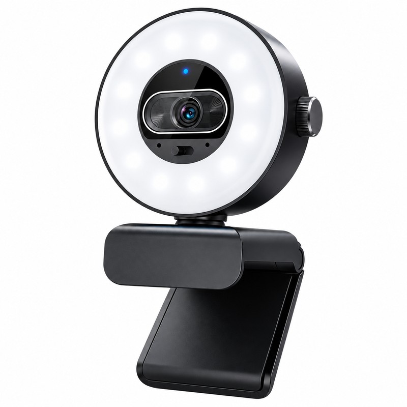 4K Webcam with Ring Light for Video Calls – 1080p