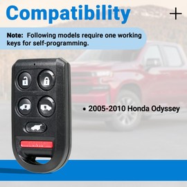 Key Fob Keyless Entry Remote Control Compatible with 2005 2006 2007 2009 2009 2010 Honda Odyssey Car Key Replacement for OUCG8D-399H-A 72147-SHJ-A61 (6 Button), 1 Pack