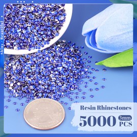5000PCS 3mm Resin Rhinestones in Bulk (Royal Blue), Bedazzling Flatback Crystals for Crafts DIY Nail Decoration, Gems Charms for Tumbler Shoes Clothing Fabric with Pickup Pen and Tweezers