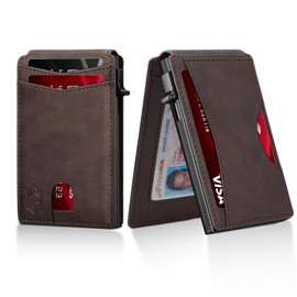 Zitahli Card Holder Wallet for Men, RFID Blocking Slim Wallet with ID window,Pop Up Metal credit card holder, Bifold Minimalist Wallet idea gifts for men