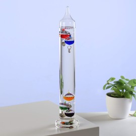 Monsterzeug Galileo Thermometer, 6 Glass Balls, Galilean Thermometer, Glass, Liquid Thermometer, Glass Thermometer with Measuring Balls, Temperature Meter