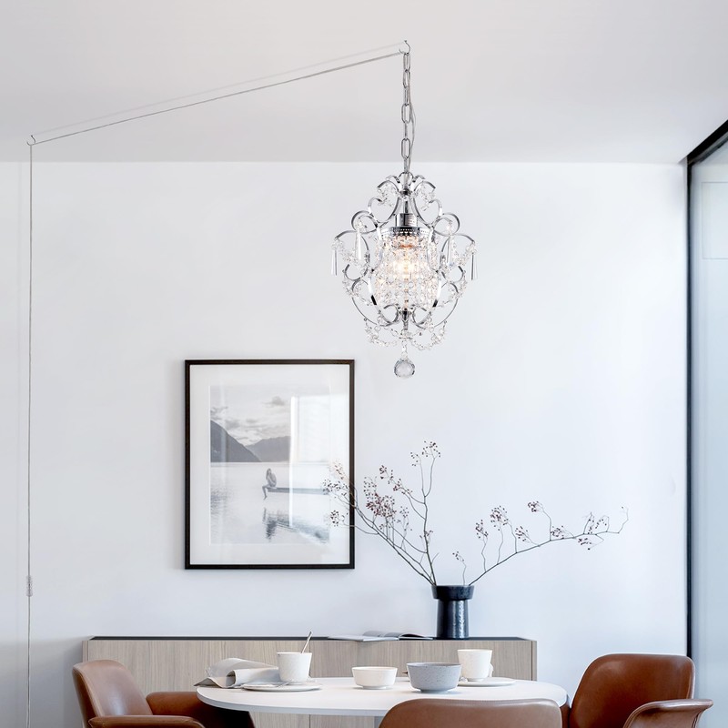 FLSFU Plug in Crystal Chandelier,14.7 Ft Hanging Lights with Clear