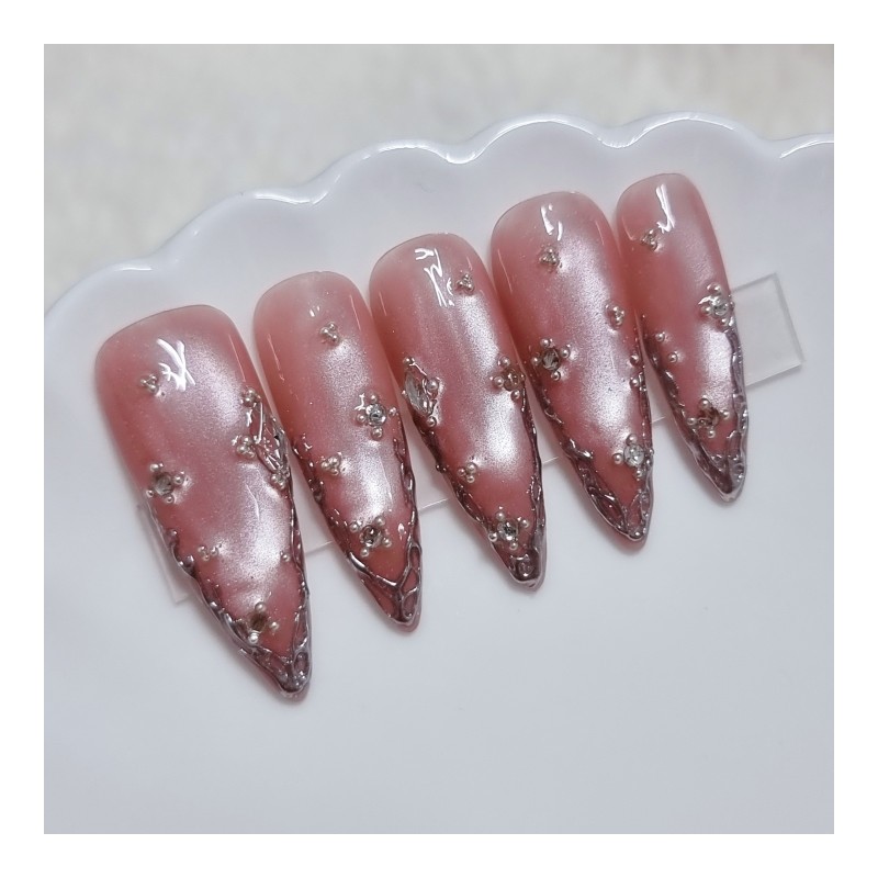 Rose shell jungle wedding handmade nail tips - long ballerina