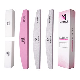 MYNAILS Professional nail file, set of 5, 2 nail files 100/180, 2 buffers for nails 180/180 and 1 professional buffer for nails half moon pink and white 100/180 with adjustable packaging.