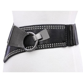 Oyccen Women's Punk Rivet Elastic Cincher Dress Decoration Belt, Black, One Size