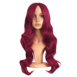 MapofBeauty 24 Inch/60 cm Charming Synthetic Long Wavy Women Party Anime Cosplay Wig (Blood Red)
