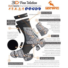 Mens Moisture Wicking Crew Compression Hiking Work Boot Socks w/Germanium Fiber Coolmax All Season 2 Pairs Dark Grey