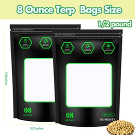 1/2 LB Storage Terp Bags 8oz 58%-62% 2-Way Humidity Control Packs, Reusable Heat Sealable standup Bags for Seal Storage & Curing & Lock (10)