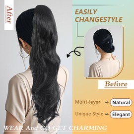 Ponytail Extension Drawstring Ponytail for Quick and Easy Hairstyling Black 26in Natural Looking Synthetic Hair
