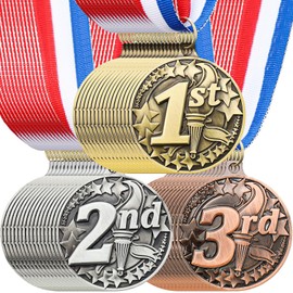 RoundFunny 48 Pcs Award Medals 1st 2nd 3rd Place Medals for Awards Winner Medal Gold Silver Bronze Medal with Neck Ribbon Trophy Award for Sports Competitions Party 2 Inches (Torch Style)