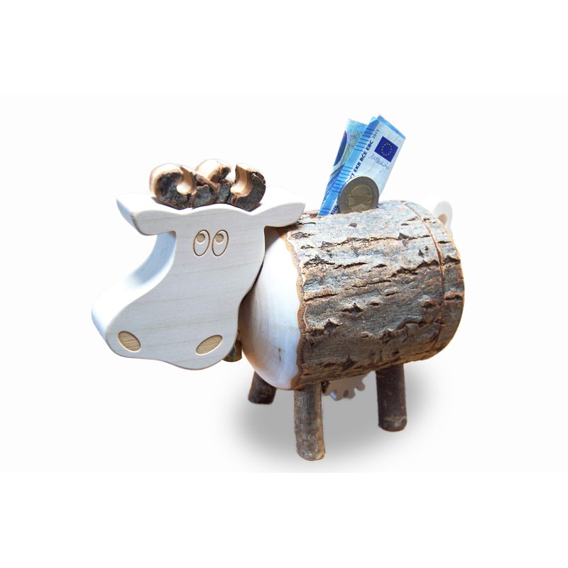 Waldfabrik Natural Wooden Cow-Shaped Money Bank, Traditional Craftsmanship, Creative Gift