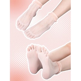 Fourluoo 4 Pairs Womens Mesh Toe Socks Cotton Five Toes Crew Socks Breathable Toe Separated Socks for Women Girls(Fishnet)