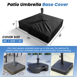 Patio Umbrella Base Cover for Outdoor Umbrella Base,Heavy Duty 600D Waterproof Anti-UV,30"L x 30"W x 5"H,Outside Square Umbrella Stand Base Covers（Black）