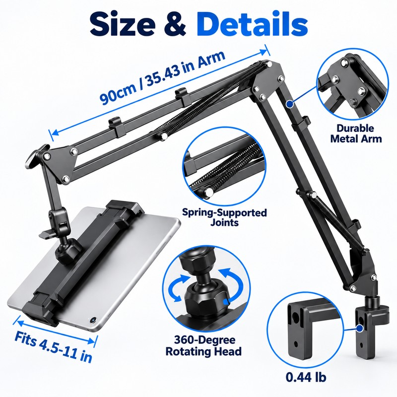 Tablet Holder for Bed with 90cm Metal Arm – 360°