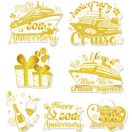50th Anniversary Decorations Cruise Door Magnets, 7 Pcs Gold Happy 50th Anniversary Cruise Door Decorations Magnetic, 50th Wedding Anniversary Decor for Ship Cabin Door Fridge
