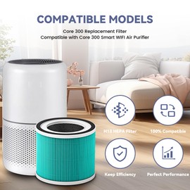 2 Pack Core 300 True HEPA Toxin Absorber Replacement Filters for LEVOIT Core 300 and Core 300S VortexAir Air Purifier,H13 Grade True HEPA Filter Replacement and Activated Carbon,Core 300-RF-TX (Green)