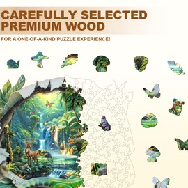Wooden Puzzles for Adults Chameleon, Deer Wooden Jigsaw Puzzle Waterfall Unique Shape Animal Wood Puzzles Adult Butterfly, Birthday Gifts for Puzzle Lovers 3D Visual Family Game (M-11.4*11.2in-195pcs)