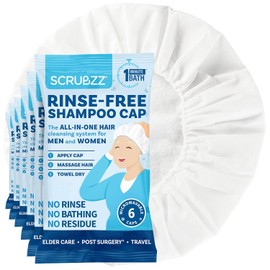 Scrubzz Shampoo Caps No Rinse for Elderly and Bedridden Patients, Rinse Free Shampoo Caps for Post Surgery and Hospital Stays, Waterless Hair Washing Shower Caps - 6 Pack