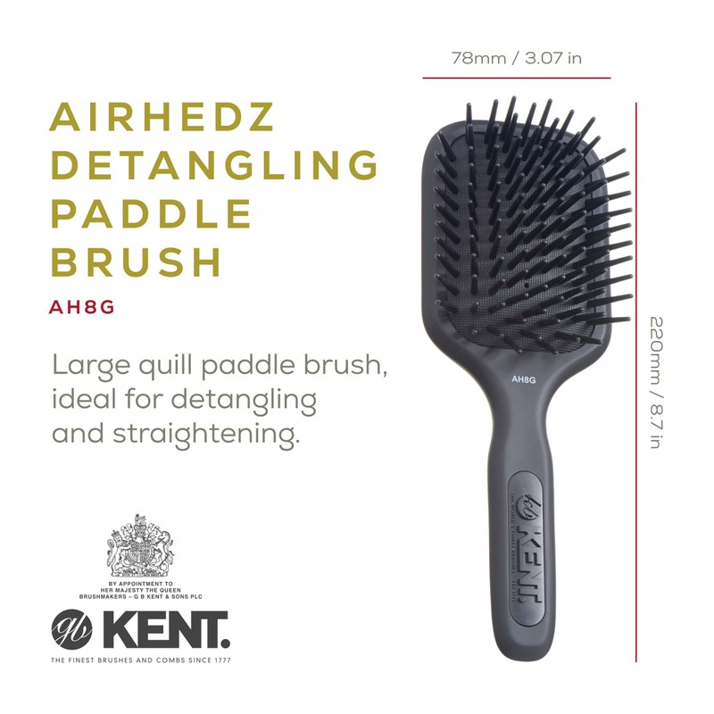 Kent AH8G Airhedz Cushion Paddle Brush - Hair Detangler and