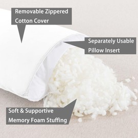 WhatsBedding Memory Foam Body Pillow with Breathable Zippered Cotton Cover, Full Body Pillow for Adults, Long Pillow for Sleeping, Firm Body Pillow Fluffy Supportive, Pure White