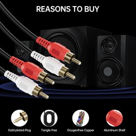 Sjorks RCA Cable 75ft,2RCA Male to 2RCA Male,Audio Stereo Subwoofer Cable [Hi-Fi Sound] Auxiliary Audio Cord for Home Theater, HDTV, Amplifiers, Hi-Fi Systems,Speakers and etc