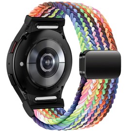 Issinlky No Gap Nylon Braided Strap Compatible with Galaxy Watch 7/FE/6/5/4 40 mm 44 mm, Elastic Magnetic Buckle Strap for Galaxy Watch 6 Classic/4 Classic/5 Pro Men Women