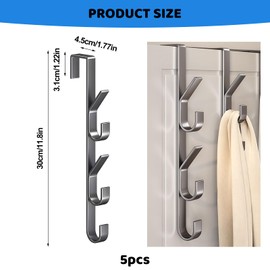 CERICAI Over Door Hooks, 5 Packs Over Door Hanger, Heavy Duty Metal Door Hanger Over Door Coat Hooks for Bedroom Coats Hanging, Clothes, Towel, Hats, Bags - Black