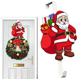 PandS 12" Christmas Wreath Hanger White,Santa Claus Front Door Decoration,Over The Door Holder Hanging Garland,Stockings,Reef (Red Fatty Santa)