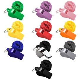 Munsesi 10Pcs Plastic Sports Whistles, Coaches Whistles with Lanyard, Loud Clear Crisp Referee Whistle, Ref Whistle for Football, Emergency Survival Camping Lifeguard Whi-stles