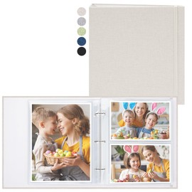 Vienrose Linen - Álbum de fotos de 3 anillos con capacidad para 250 fotos, 200 fotos de 4 x 6 y 50 fotos de 6 x 8 pulgadas, álbum de fotos con bolsillos de varios tamaños, libro de recuerdos para