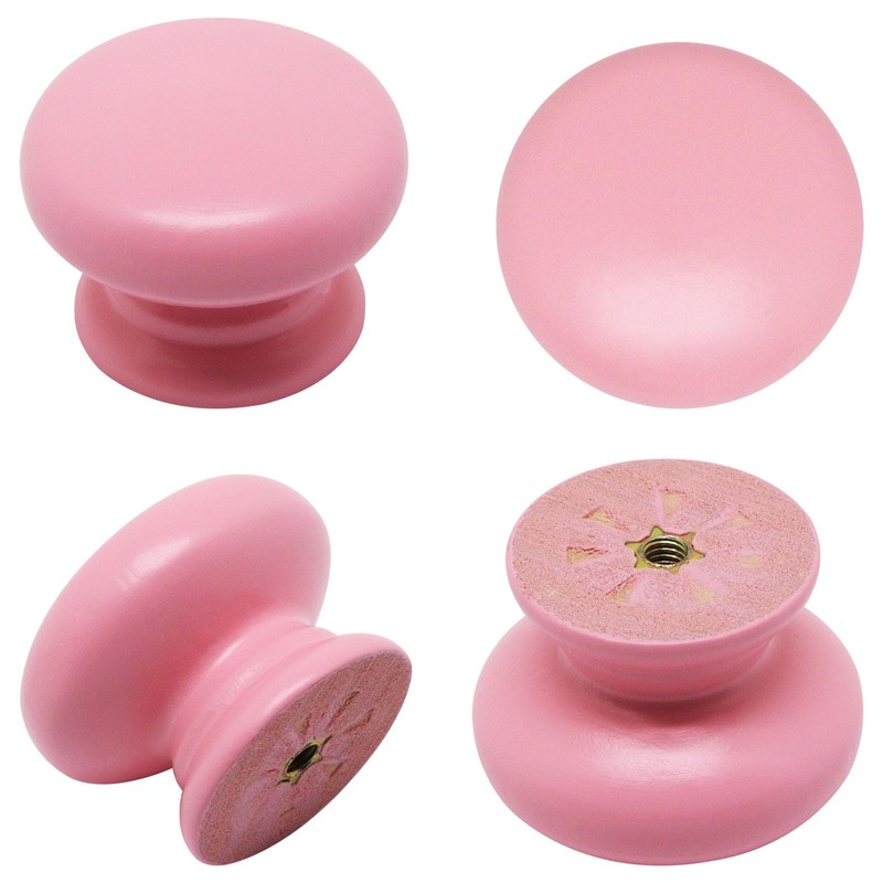 YuGtcen Wooden Cabinet Knobs 6 Pack, Pink Drawer Knobs Wood