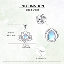 JERWLI Lotus-Halskette aus 925 Sterling Silber, Mondstein-Anhänger-Halskette, Lotusblumen-Halskette, Geschenk für Frauen und Mütter.