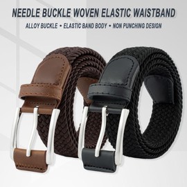 BOZEVON Elastic Braided Belt - Leather Stretch Braided Belt Alloy Buckle Unisex Men Women Stretch Woven Belt Expandable Waist Belts - Brown