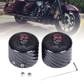 Goldfire Front Axle Bolt Covers, Black Billet 3D Machined Skeleton Skull Axle Covers Wheel Axle Caps Compatible for Harley 2002-2023 Harley Softail Electra Road Street Glide Sportster