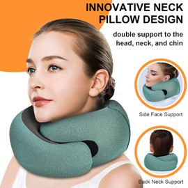 Vzpeun Travel Pillow - Hooded Neck Pillow Airplane, Memory Foam Pillow for Plane, Office, Cars Sleeping, Long Flight Must Haves, Road Trip Essentials Accessories for Adults (Green)