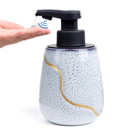 BosilunLife Automatic Foaming Soap Dispenser - Touchless Foam Hand Wash Dispenser for Bathroom Ceramic Smart Electric Auto Dish Soap Dispenser Waterproof, USB C Rechargeable, 17 oz, Speckled Blue