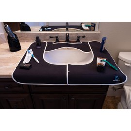 SPLASHPAD Sink Splash Guard - Home Essentials Faucet Mat for Clean and Dry Bathroom Counter - Absorbent Fast Drying Non Slip Protector - Soft Microfiber with Waterproof Rubber Grip - Washable - Black