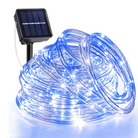 2 Pack Solar Rope Lights Outdoor, Total 66Ft 270 LED Solar String Lights Waterproof with 8 Lighting Modes, Twinkle Tube Light for Patio Pool Landscape Party Holiday Decoration, Blue White