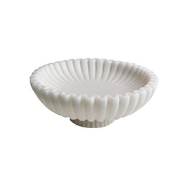 12" Large Decorative Bowl decor , Scalloped Pedestal Bowls for Modern Home Decor,Ruffle Decor,Stylish Key Bowl for Entry Table,Decorative Fruit Bowl for Kitchen Counter,Artificial Stone Milky white