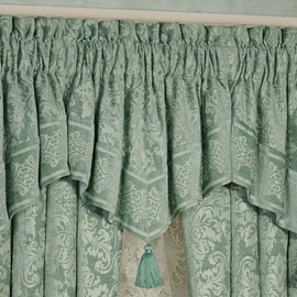Touch of Class Grandview Damask Aqua Mist Ascot Valance Window Treatment