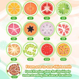 Wooden Fruit Fractions Circles, Fractions Resources for Children Math, Food Theme Educational Toys Math Games, Montessori Math Learning Game, 91 Pieces(with 20 Question Cards)Elementary School Age 6+